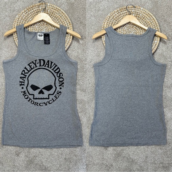 Harley Davidson Motorcycles Women’s Ribbed Ultra Classic Skull Tank Top Gray XL - Picture 3 of 10